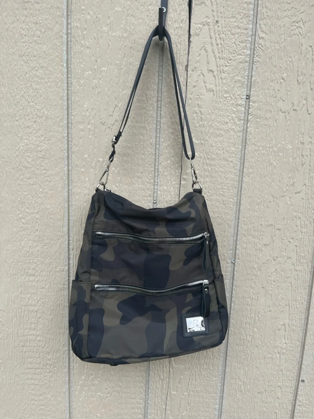 Camo Convertible Crossbody Shoulder Bag Backpack Green Brown